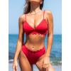 imageCUPSHE Womens Bikini Swimsuit Scalloped V Neck Lace Up Low Waisted Bathing SuitSolid Red
