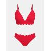 imageCUPSHE Womens Bikini Swimsuit Scalloped V Neck Lace Up Low Waisted Bathing SuitSolid Red