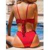 imageCUPSHE Womens Bikini Swimsuit Scalloped V Neck Lace Up Low Waisted Bathing SuitSolid Red