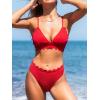 imageCUPSHE Womens Bikini Swimsuit Scalloped V Neck Lace Up Low Waisted Bathing SuitSolid Red