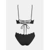 imageCUPSHE Womens Bikini Swimsuit Scalloped V Neck Lace Up Low Waisted Bathing SuitStar Black