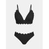 imageCUPSHE Womens Bikini Swimsuit Scalloped V Neck Lace Up Low Waisted Bathing SuitStar Black
