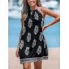 imageCUPSHE Womens Boho Mini Dress Halter Sleeveless Paisley Self Tie Back Summer Casual Beach DressBlack Printed
