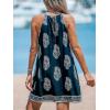 imageCUPSHE Womens Boho Mini Dress Halter Sleeveless Paisley Self Tie Back Summer Casual Beach DressNavy Blue