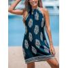 imageCUPSHE Womens Boho Mini Dress Halter Sleeveless Paisley Self Tie Back Summer Casual Beach DressNavy Blue
