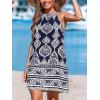 imageCUPSHE Womens Boho Mini Dress Halter Sleeveless Paisley Self Tie Back Summer Casual Beach DressNavy Paisley