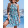 imageCUPSHE Womens Halter Neck Boho Summer Dress Smocked Waist Mini Dresses Sleeveless Vacation Short Casual Flowy SundressBlue
