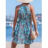 imageCUPSHE Womens Halter Neck Boho Summer Dress Smocked Waist Mini Dresses Sleeveless Vacation Short Casual Flowy SundressBlue