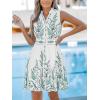 imageCUPSHE Womens Mini Dresses V Neck Summer Beach Floral Sleeveless Formal Short Dress Flowy Casual Wedding Guest DressGreen Printed