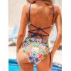 imageCUPSHE Womens One Piece Swimsuit Bathing Suits Scoop Neck Crisscross Back Self Tie Swimwear Square RingWhiteBoho