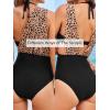 imageCUPSHE Womens One Piece Swimsuit Halter Plunging Neck Bathing Suit Wide Straps Underwire Ruched Back HookLeopardBlack