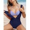 imageCUPSHE Womens One Piece Swimsuit Halter Plunging Neck Bathing Suit Wide Straps Underwire Ruched Back HookNavy BlueLavender