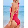 imageCUPSHE Womens One Piece Swimsuit Halter Plunging Neck Bathing Suit Wide Straps Underwire Ruched Back HookRedTropical