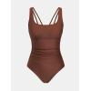 imageCUPSHE Womens One Piece Swimsuit Square Neck Bathing Suit Wide Straps Back Hook Cutout Ruched SwimwearChocolate Brown