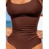 imageCUPSHE Womens One Piece Swimsuit Square Neck Bathing Suit Wide Straps Back Hook Cutout Ruched SwimwearChocolate Brown