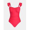 imageCUPSHE Womens One Piece Swimsuit Square Neck Ruffled Sleeves Back Hook Cutout Bathing Suit Adjustable Straps SwimwearRed