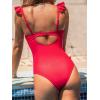 imageCUPSHE Womens One Piece Swimsuit Square Neck Ruffled Sleeves Back Hook Cutout Bathing Suit Adjustable Straps SwimwearRed