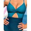 imageCUPSHE Womens One Piece Swimsuit V Neck Crisscross Back Tie Front Cutout Colorblock Ruched Tummy Adjustable StrapsBlueDark Teal