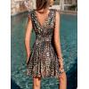 imageCUPSHE Womens Summer Beach Mini Dress V Neck Short Sleeve Paisley Printed Smocked Waist Short DressBlack