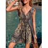 imageCUPSHE Womens Summer Beach Mini Dress V Neck Short Sleeve Paisley Printed Smocked Waist Short DressBlack