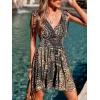 imageCUPSHE Womens Summer Beach Mini Dress V Neck Short Sleeve Paisley Printed Smocked Waist Short DressBlack