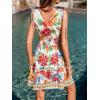 imageCUPSHE Womens Summer Beach Mini Dress V Neck Short Sleeve Paisley Printed Smocked Waist Short DressFloral