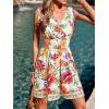 imageCUPSHE Womens Summer Beach Mini Dress V Neck Short Sleeve Paisley Printed Smocked Waist Short DressFloral