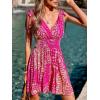 imageCUPSHE Womens Summer Beach Mini Dress V Neck Short Sleeve Paisley Printed Smocked Waist Short DressPink