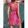 imageCUPSHE Womens Summer Beach Mini Dress V Neck Short Sleeve Paisley Printed Smocked Waist Short DressPink