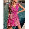 imageCUPSHE Womens Summer Beach Mini Dress V Neck Short Sleeve Paisley Printed Smocked Waist Short DressPink