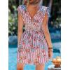 imageCUPSHE Womens Summer Beach Mini Dress V Neck Short Sleeve Paisley Printed Smocked Waist Short DressRed Stripe