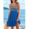 imageCUPSHE Womens Summer Dresses Sleeveless Paisley Beach Ruffled Spaghetti Straps Casual Vacation Mini Cover Up DressBlue