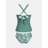 imageCUPSHE Womens Tankini Sets Two Piece Swimsuit Scoop Neck V Cut Double Straps Self Tied Bathing Suit Ruched TummyDark GreenWhite Floral