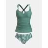 imageCUPSHE Womens Tankini Sets Two Piece Swimsuit Scoop Neck V Cut Double Straps Self Tied Bathing Suit Ruched TummyDark GreenWhite Floral