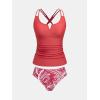 imageCUPSHE Womens Tankini Sets Two Piece Swimsuit Scoop Neck V Cut Double Straps Self Tied Bathing Suit Ruched TummyRedFloral