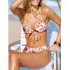 imageCUPSHE Womens Two Piece Bikini Set Floral Print Knot Bunny TieBeigeMagenta Floral