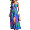 imageCUPSHE Women Halter Backless Summer Dresses Spaghetti Strap Side Slit Casual Beach Sundress Holiday Vacation Maxi DressBlue Pattern