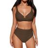 imageCUPSHE Womens Bikini Sets High Waisted Swimsuit Underwire Adjustable Straps Twisted Hook Full Coverage BottomChocolate Brown