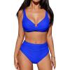 imageCUPSHE Womens Bikini Sets High Waisted Swimsuit Underwire Adjustable Straps Twisted Hook Full Coverage BottomRoyal Blue