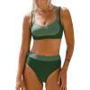 imageCUPSHE Womens Bikini Sets Scoop Neck Adjustable Straps Sporty Bathing Suit High Rise ColorblockBlackGreen