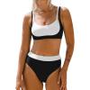 imageCUPSHE Womens Bikini Sets Scoop Neck Adjustable Straps Sporty Bathing Suit High Rise ColorblockBlackWhite