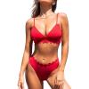 imageCUPSHE Womens Bikini Swimsuit Scalloped V Neck Lace Up Low Waisted Bathing SuitSolid Red