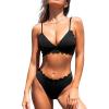 imageCUPSHE Womens Bikini Swimsuit Scalloped V Neck Lace Up Low Waisted Bathing SuitStar Black