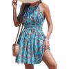 imageCUPSHE Womens Halter Neck Boho Summer Dress Smocked Waist Mini Dresses Sleeveless Vacation Short Casual Flowy SundressBlue