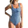 imageCUPSHE Womens One Piece Swimsuit Square Neck Bathing Suit Wide Straps Back Hook Cutout Ruched SwimwearNavy BlueGeo