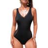 imageCUPSHE Womens One Piece Swimsuit V Neck Slimming Side Cutout Sheer Mesh Monokini Bathing Suit Wide StrapsBlack