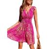 imageCUPSHE Womens Summer Beach Mini Dress V Neck Short Sleeve Paisley Printed Smocked Waist Short DressPink