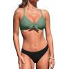 imageCUPSHE Womens Two Piece Bikini Set Floral Print Knot Bunny TieOlive GreenBlack