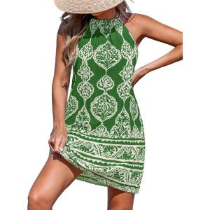 imageCUPSHE Womens Boho Mini Dress Halter Sleeveless Paisley Self Tie Back Summer Casual Beach DressGreen Paisley