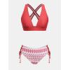 imageCUPSHE Bikini Set for Women Two Piece Swimsuit V Neck Triangle Top Wide Straps Cross Back Lace up Mid RiseMagenta RedTribal